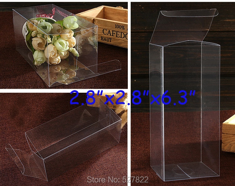 50 PCS 7x7x16cm 투명 플라스틱 PVC 상자 파티 호의 결혼식, 소매 제품 포장 무료 배송